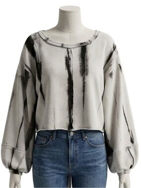 POL Black & White Tie-Dye Cropped Sweatshirt, Size Medium.